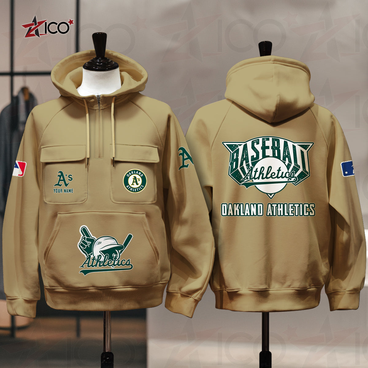 Oakland Athletics New Collection Multi-Pockets Zip Hoodie MLB AZTNMZHD000210