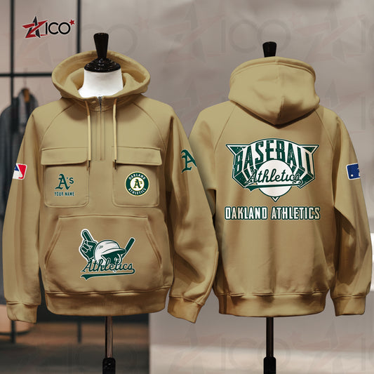 Oakland Athletics New Collection Multi-Pockets Zip Hoodie MLB AZTNMZHD000210