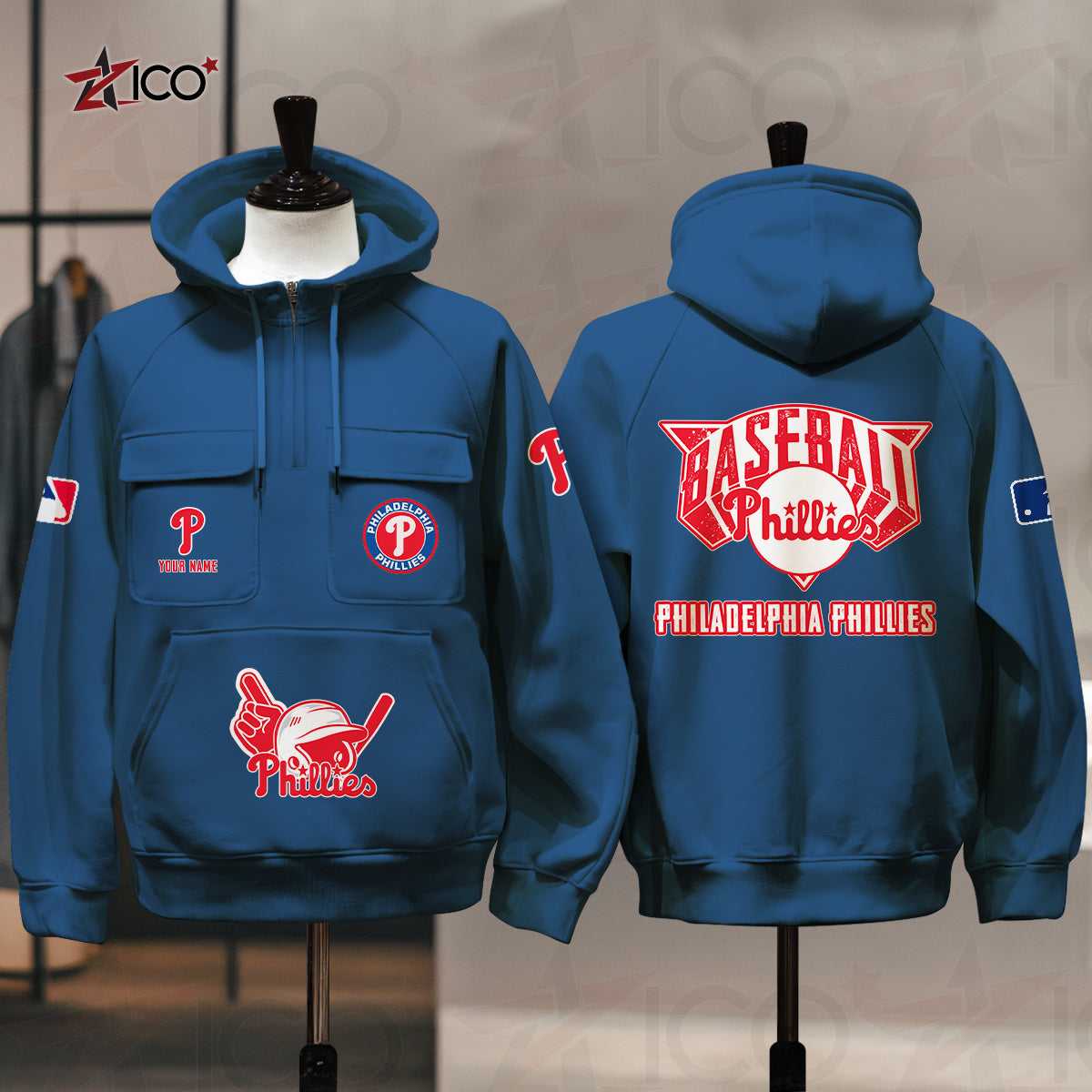 Philadelphia Phillies New Collection Multi-Pockets Zip Hoodie MLB AZTNMZHD000211