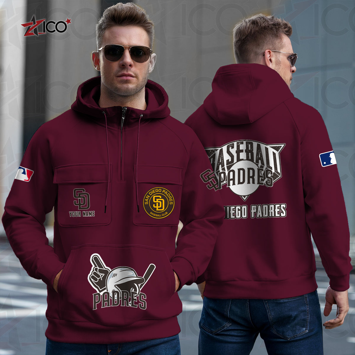 San Diego Padres New Collection Multi-Pockets Zip Hoodie MLB AZTNMZHD000213