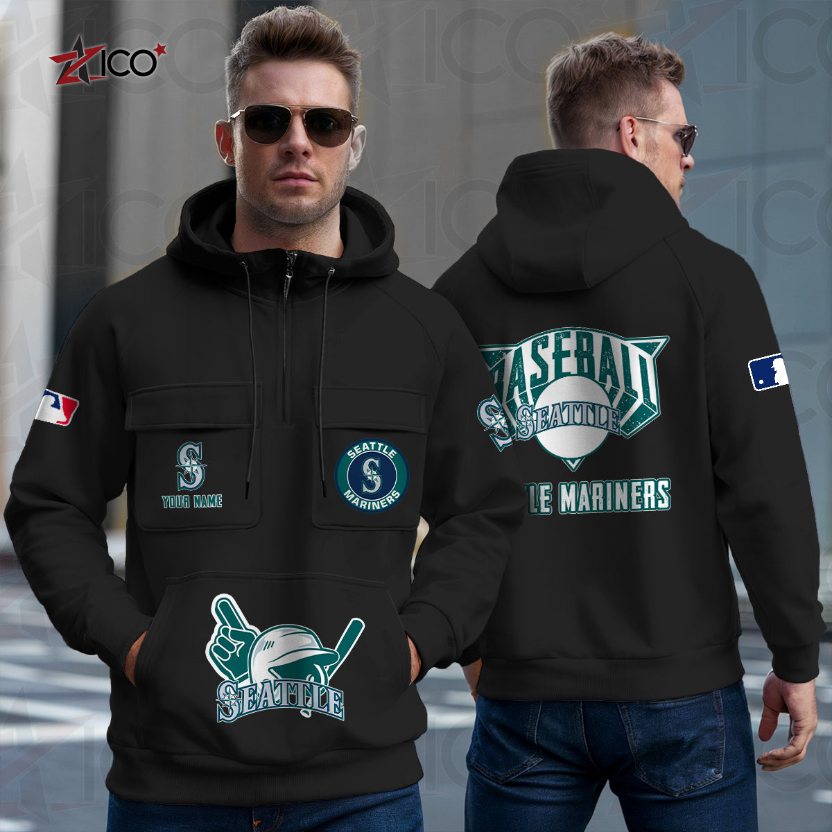 Seattle Mariners New Collection Multi-Pockets Zip Hoodie MLB AZTNMZHD000215