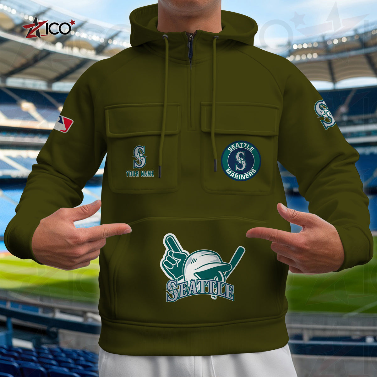 Seattle Mariners New Collection Multi-Pockets Zip Hoodie MLB AZTNMZHD000215