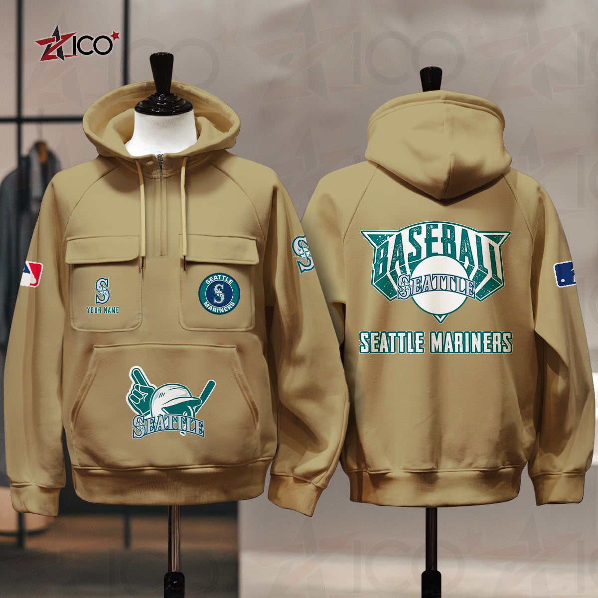 Seattle Mariners New Collection Multi-Pockets Zip Hoodie MLB AZTNMZHD000215