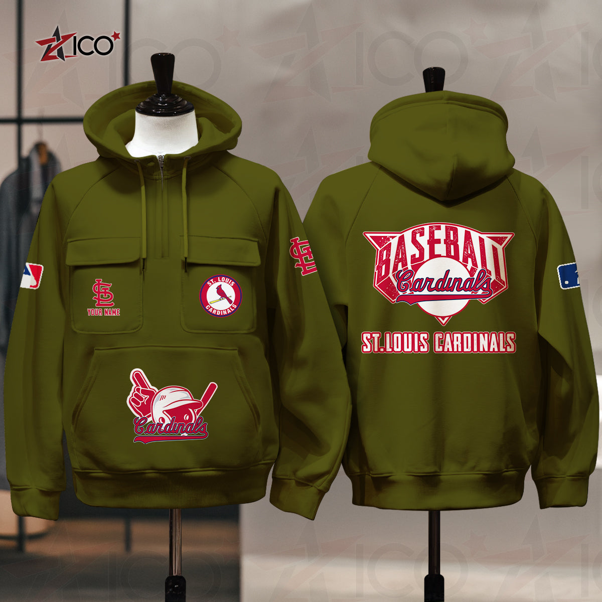 St. Louis Cardinals New Collection Multi-Pockets Zip Hoodie MLB AZTNMZHD000216