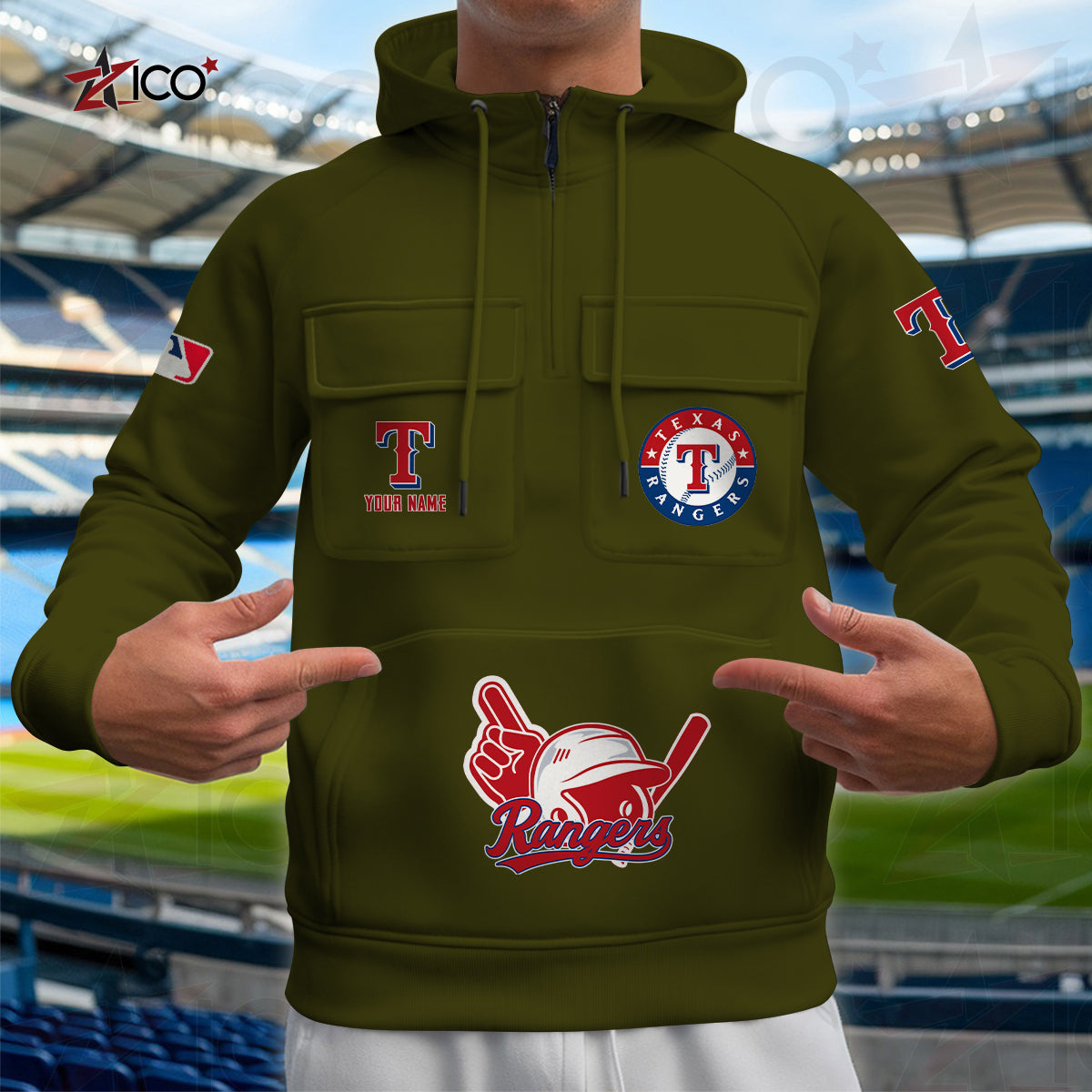 Texas Rangers New Collection Multi-Pockets Zip Hoodie MLB AZTNMZHD000218