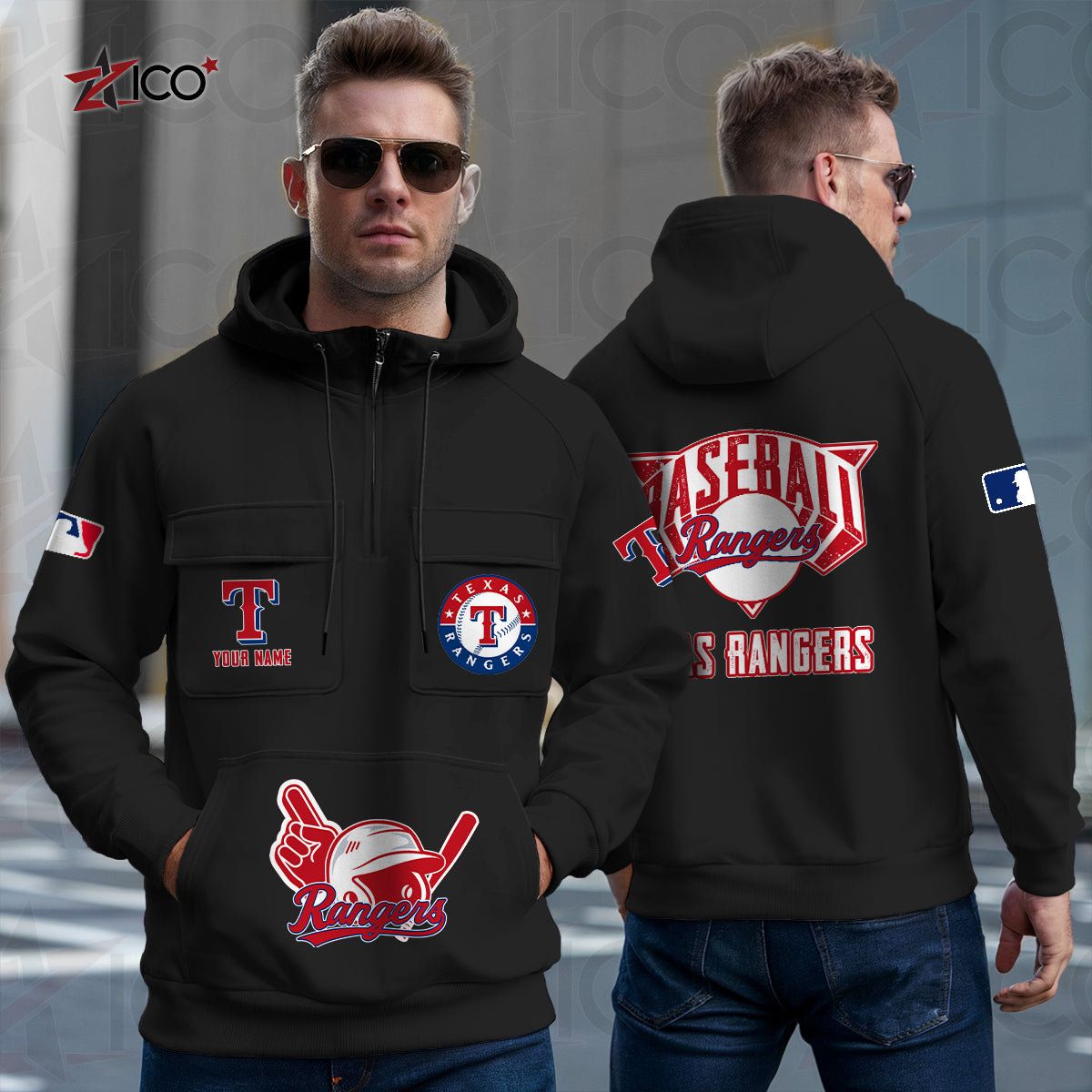 Texas Rangers New Collection Multi-Pockets Zip Hoodie MLB AZTNMZHD000218