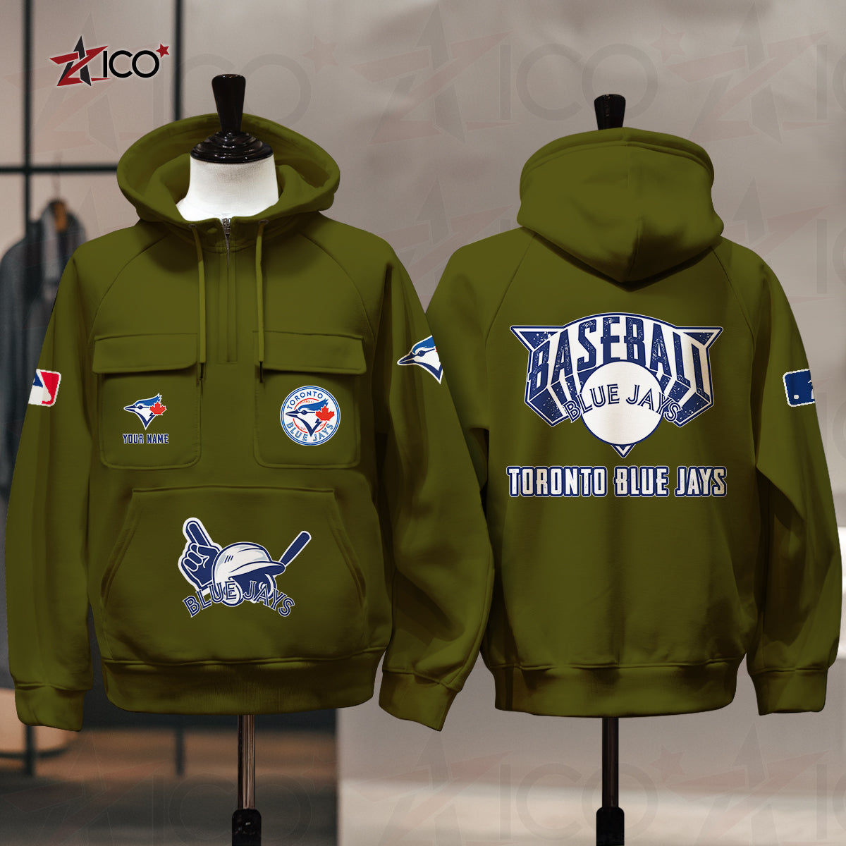 Toronto Blue Jays New Collection Multi-Pockets Zip Hoodie MLB AZTNMZHD000219
