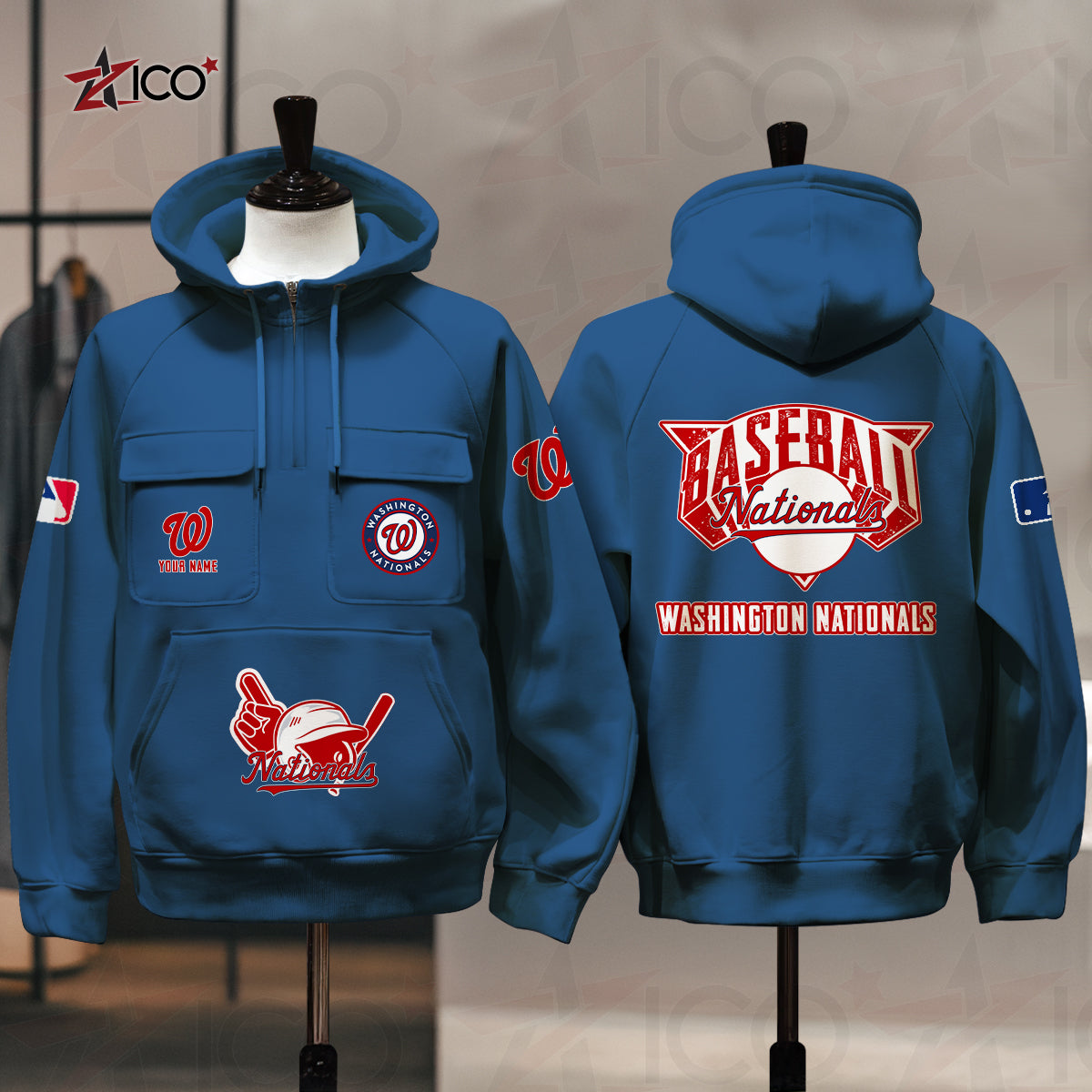 Washington Nationals New Collection Multi-Pockets Zip Hoodie MLB AZTNMZHD000220