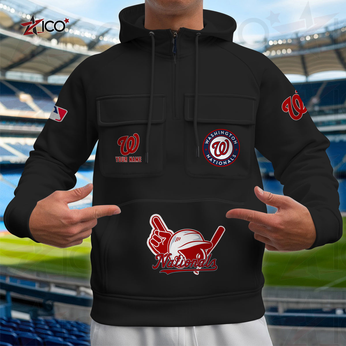 Washington Nationals New Collection Multi-Pockets Zip Hoodie MLB AZTNMZHD000220