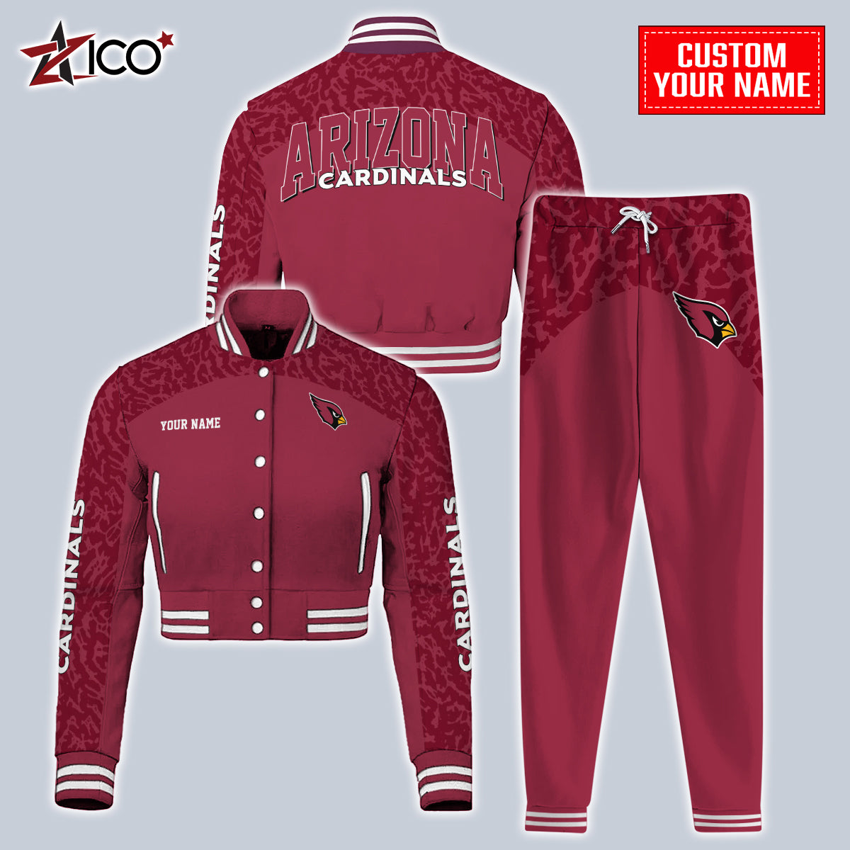 Arizona Cardinals Combo Crop Varsity Jacket And Sweatspants Limited Edition AZTNVJSP000001