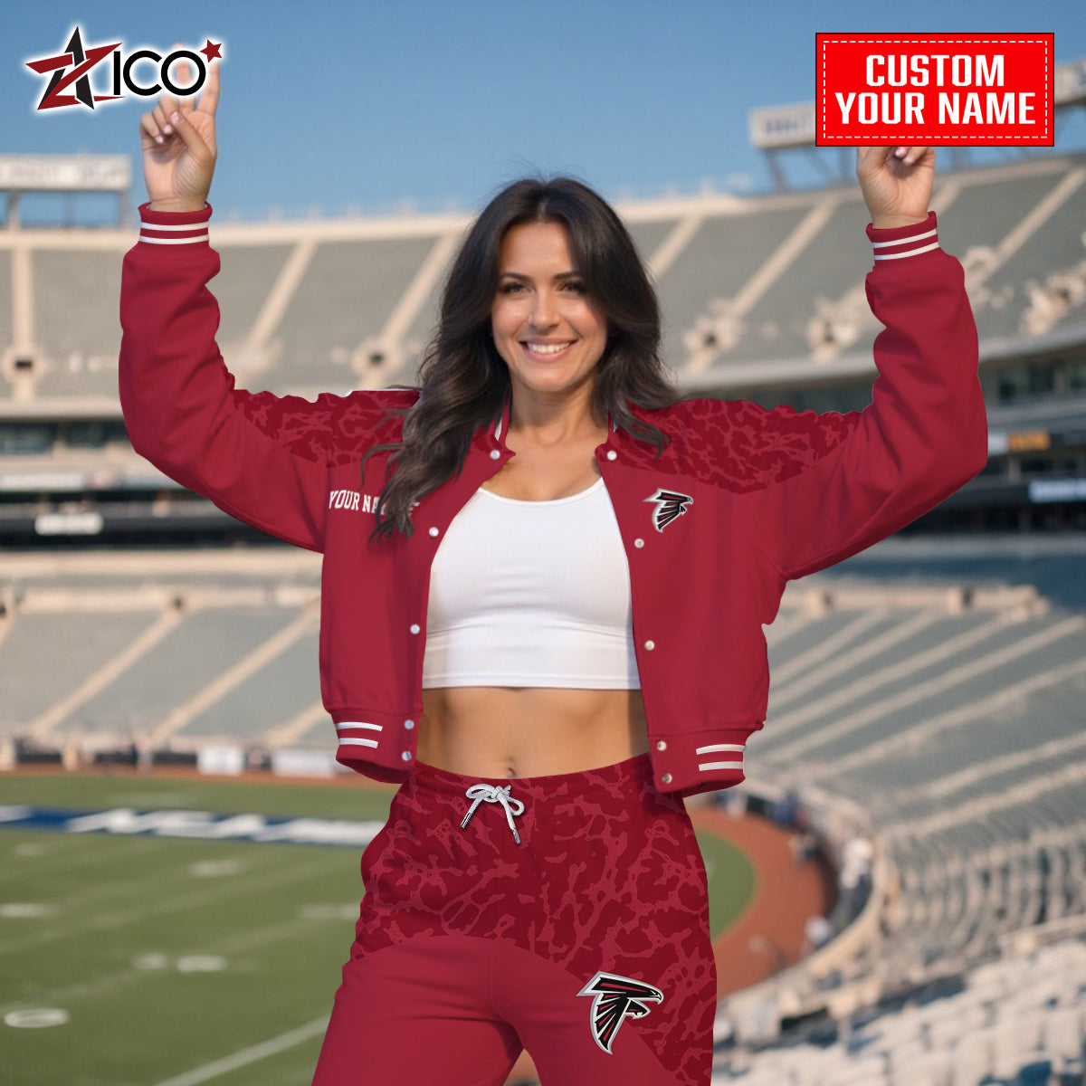 Atlanta Falcons Combo Crop Varsity Jacket And Sweatspants Limited Edition AZTNVJSP000002