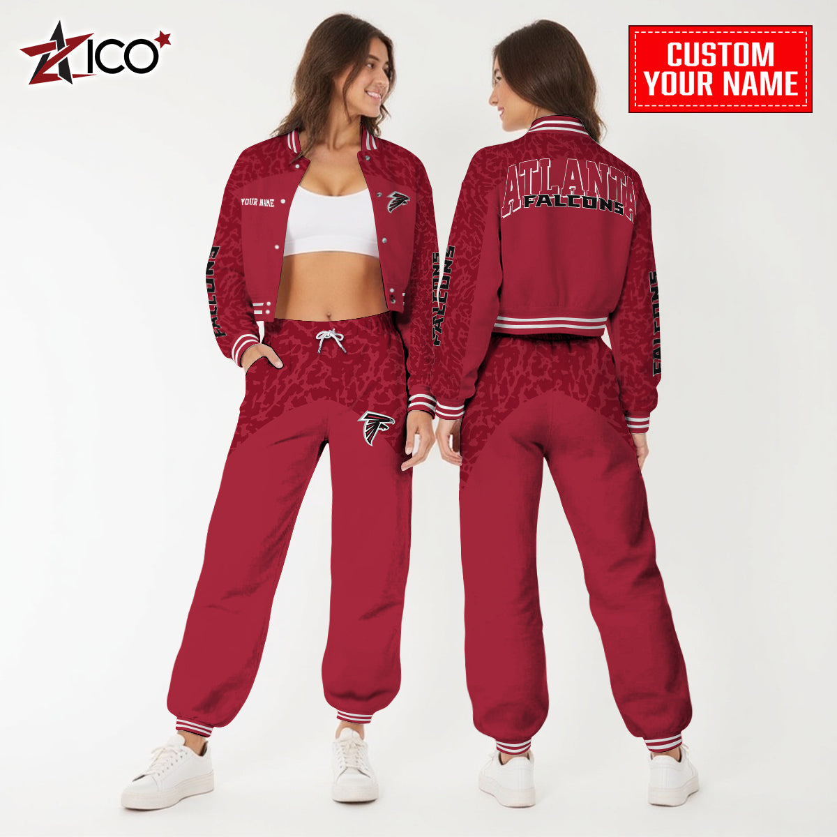 Atlanta Falcons Combo Crop Varsity Jacket And Sweatspants Limited Edition AZTNVJSP000002