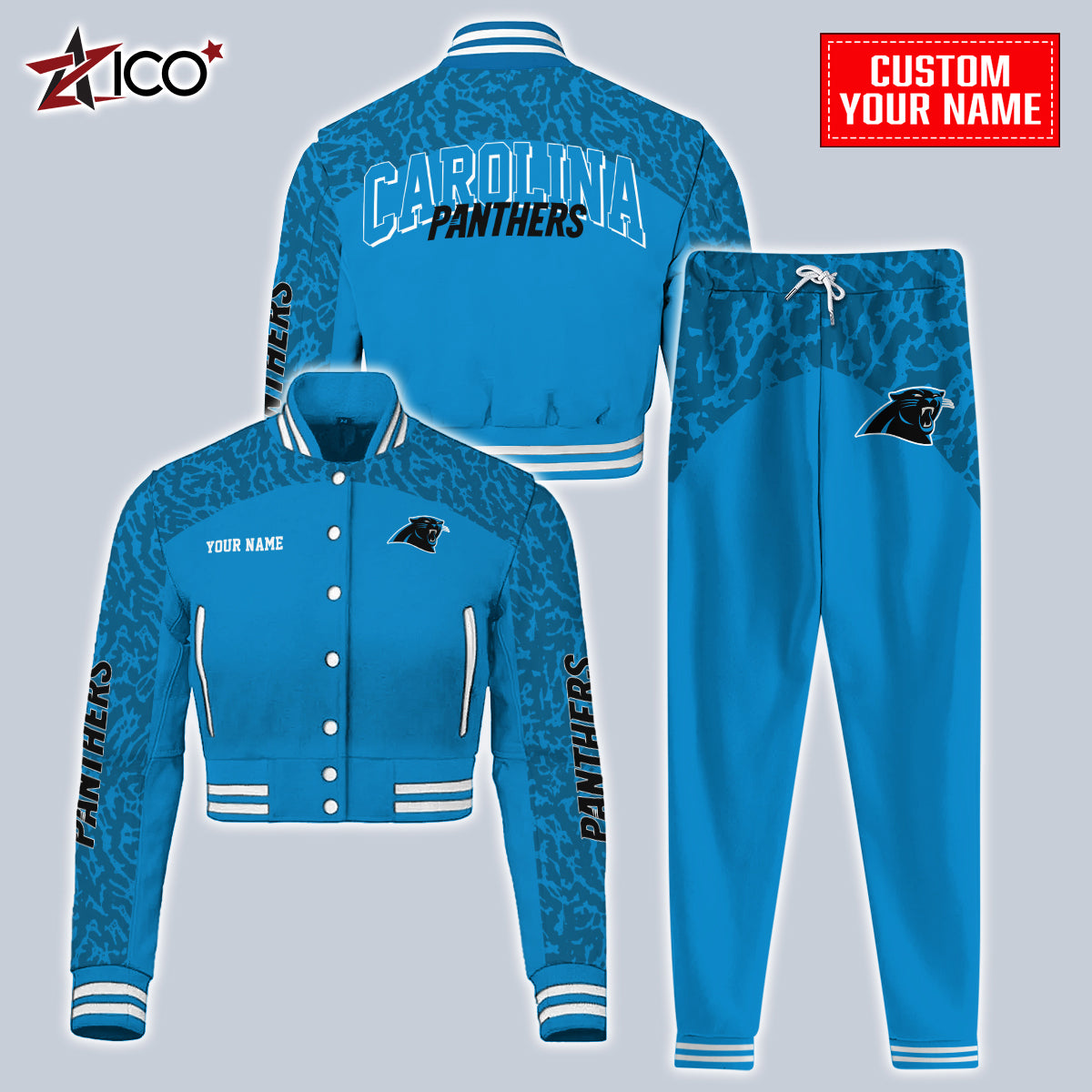 Carolina Panthers Combo Crop Varsity Jacket And Sweatspants Limited Edition AZTNVJSP000003