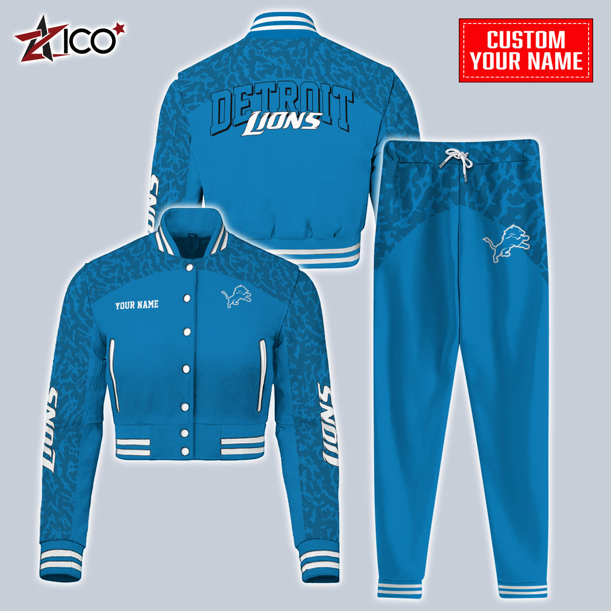Detroit Lions Combo Crop Varsity Jacket And Sweatspants Limited Edition AZTNVJSP000006