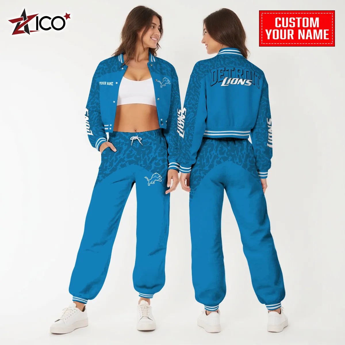 Detroit Lions Combo Crop Varsity Jacket And Sweatspants Limited Edition AZTNVJSP000006