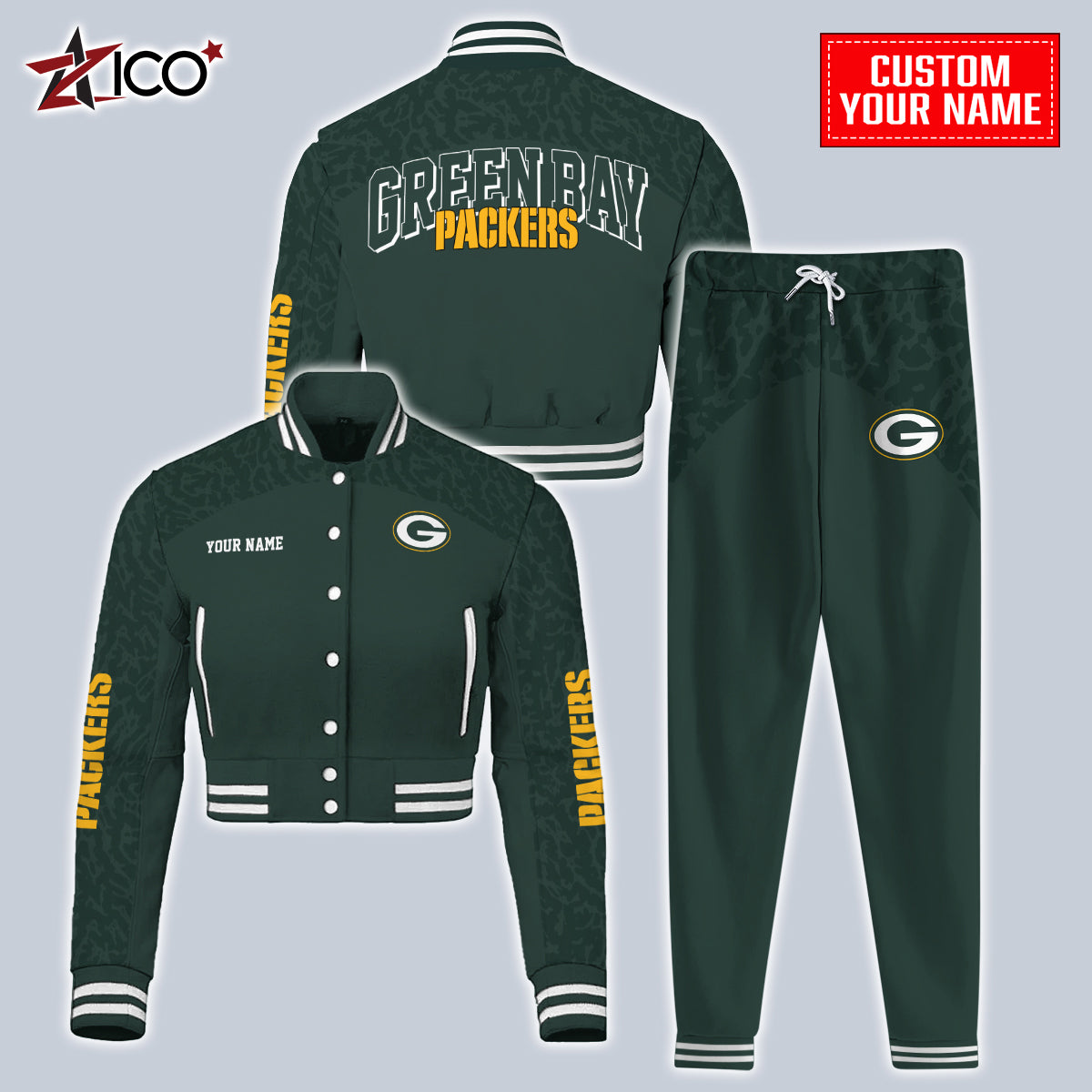 Green Bay Packers Combo Crop Varsity Jacket And Sweatspants Limited Edition AZTNVJSP000007