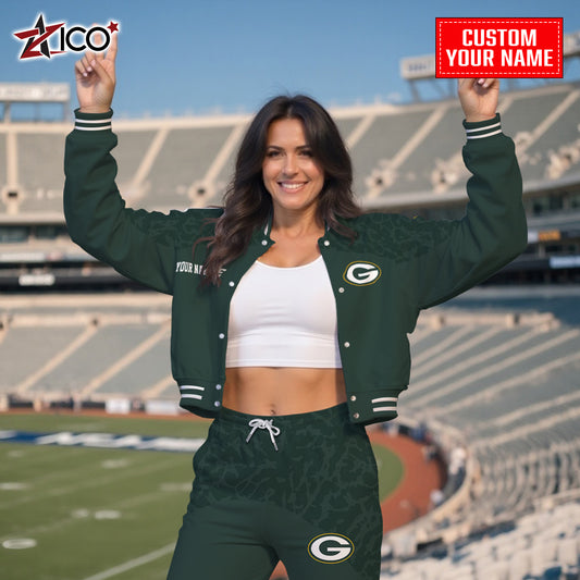 Green Bay Packers Combo Crop Varsity Jacket And Sweatspants Limited Edition AZTNVJSP000007
