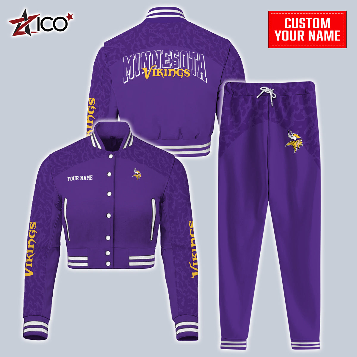 Minnesota Vikings Combo Crop Varsity Jacket And Sweatspants Limited Edition AZTNVJSP000009