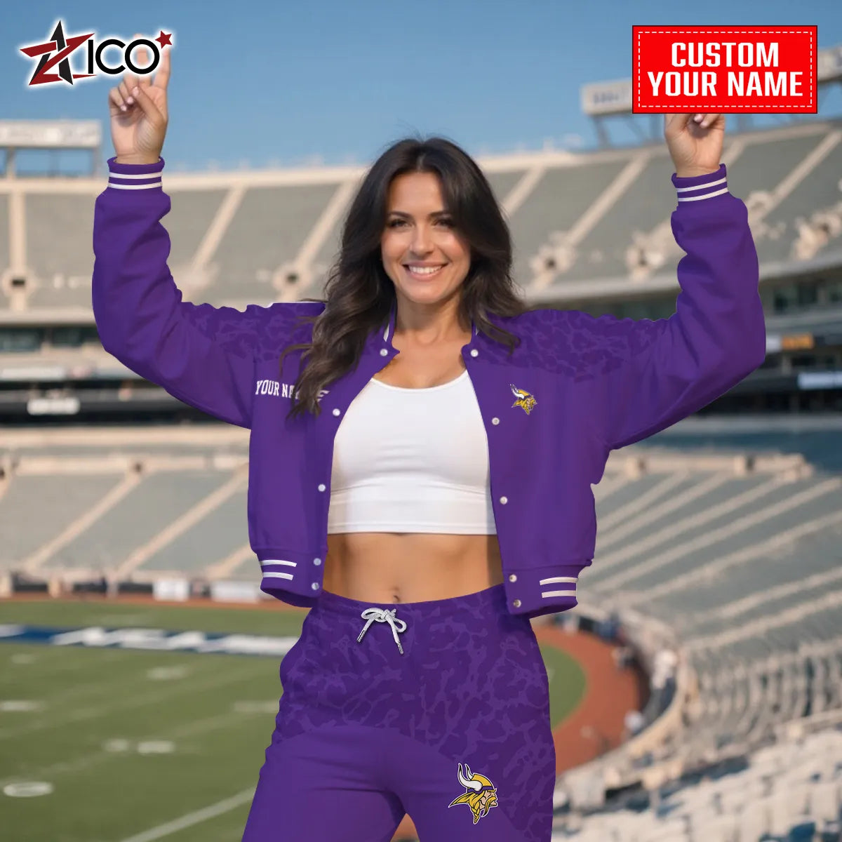 Minnesota Vikings Combo Crop Varsity Jacket And Sweatspants Limited Edition AZTNVJSP000009