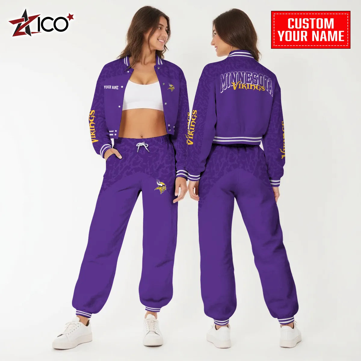 Minnesota Vikings Combo Crop Varsity Jacket And Sweatspants Limited Edition AZTNVJSP000009