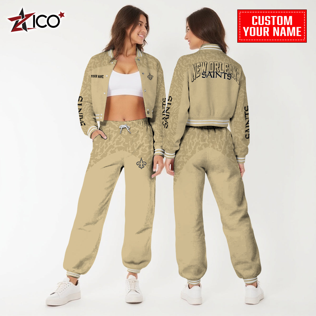 New Orleans Saints Combo Crop Varsity Jacket And Sweatspants Limited Edition AZTNVJSP000010