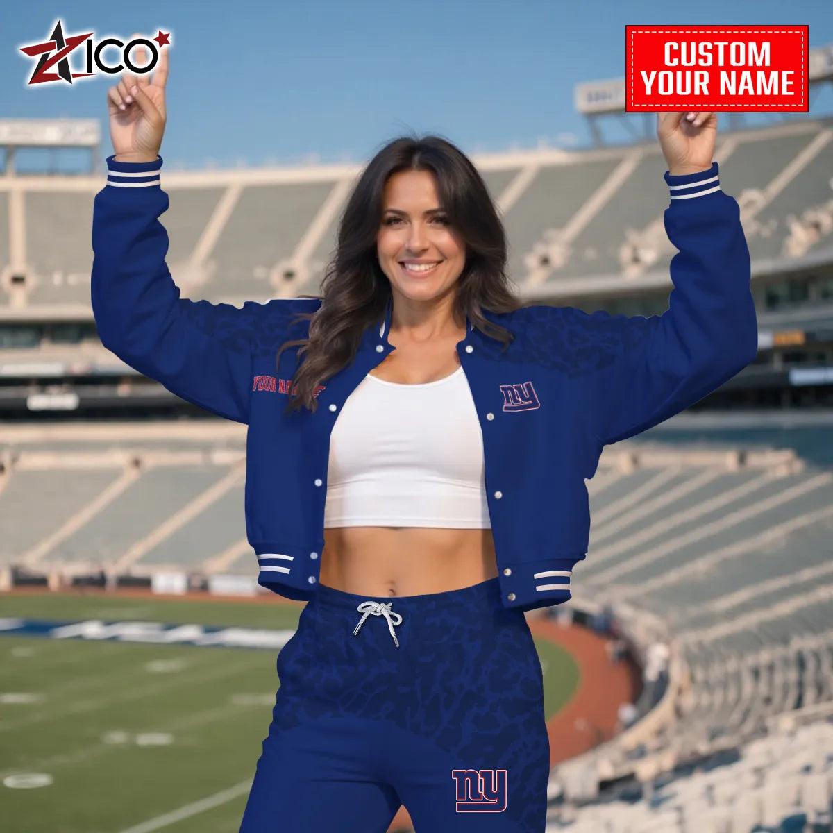 New York Giants Combo Crop Varsity Jacket And Sweatspants Limited Edition AZTNVJSP000011