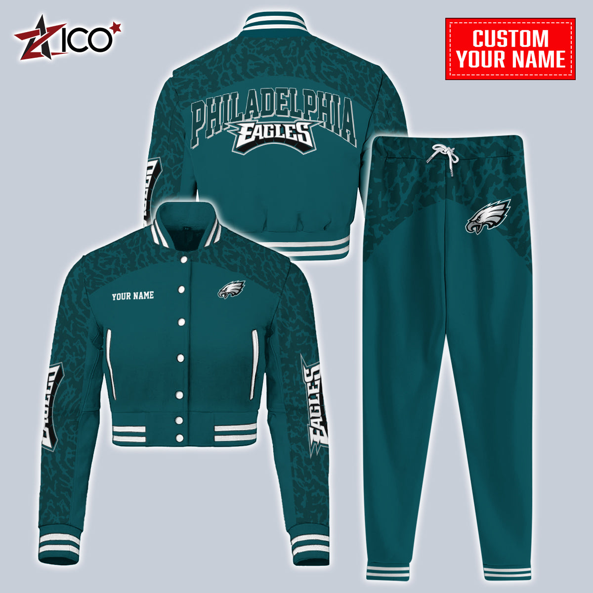 Philadelphia Eagles Combo Crop Varsity Jacket And Sweatspants Limited Edition AZTNVJSP000012