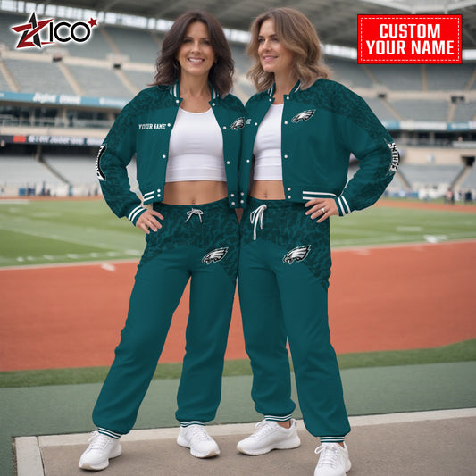 Philadelphia Eagles Combo Crop Varsity Jacket And Sweatspants Limited Edition AZTNVJSP000012