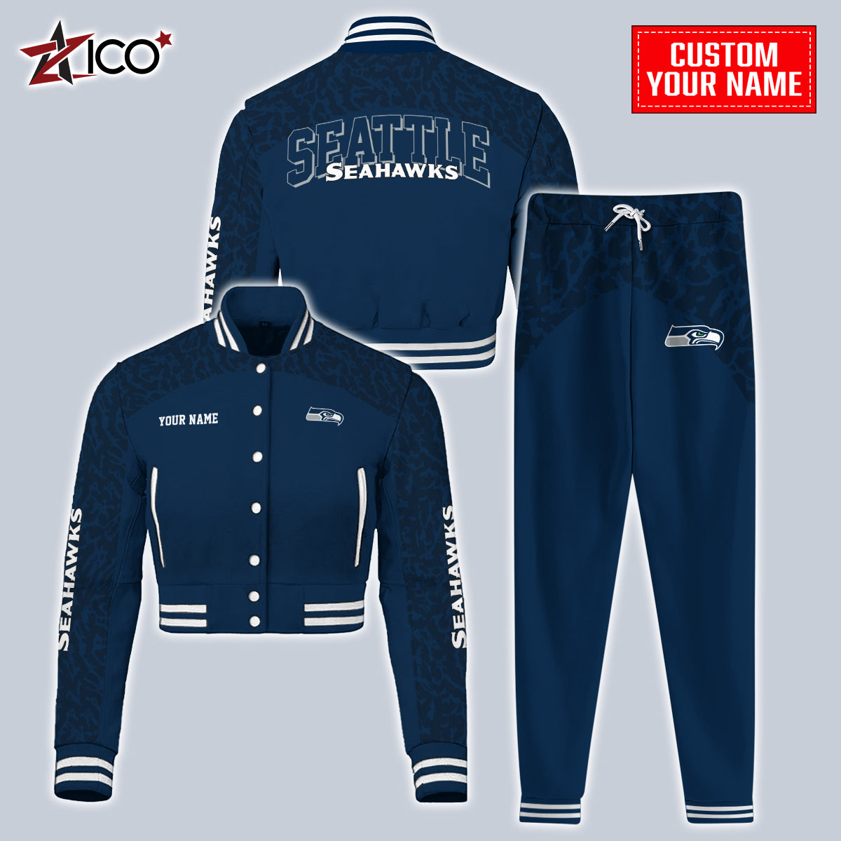Seattle Seahawks Combo Crop Varsity Jacket And Sweatspants Limited Edition AZTNVJSP000014