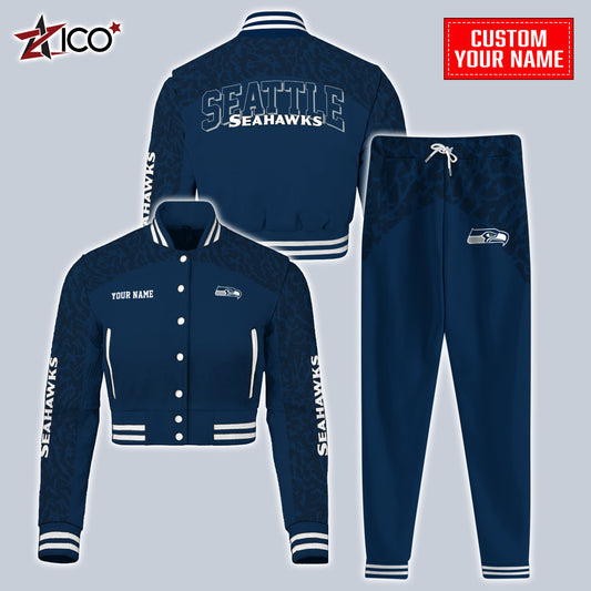 Seattle Seahawks Combo Crop Varsity Jacket And Sweatspants Limited Edition AZTNVJSP000014