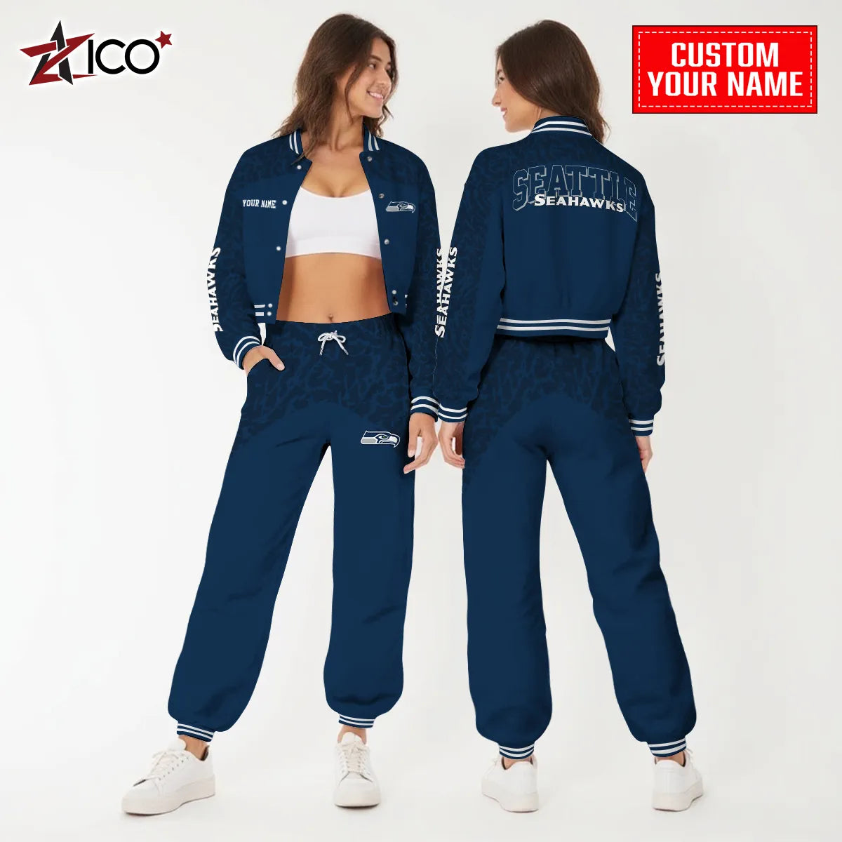 Seattle Seahawks Combo Crop Varsity Jacket And Sweatspants Limited Edition AZTNVJSP000014