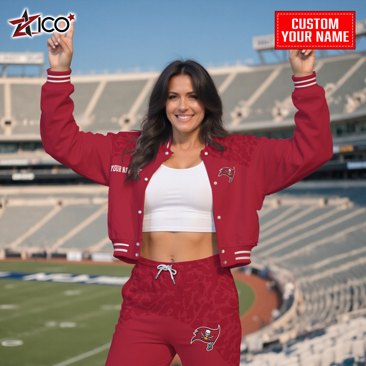 Tampa Bay Buccaneers Combo Crop Varsity Jacket And Sweatspants Limited Edition AZTNVJSP000015