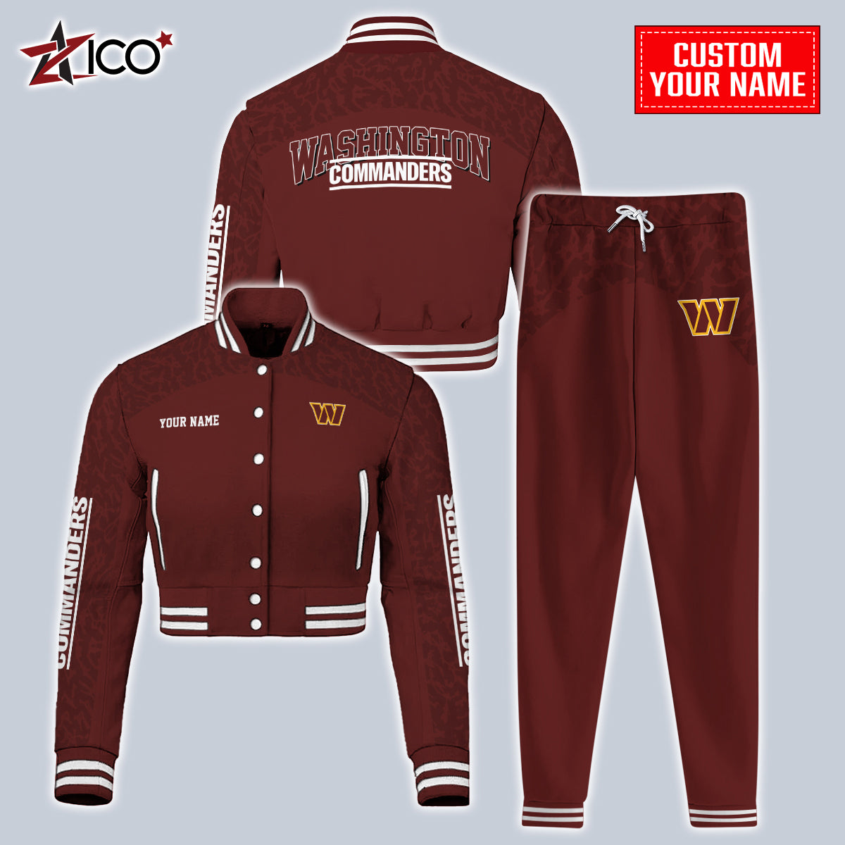 Washington Commanders Combo Crop Varsity Jacket And Sweatspants Limited Edition AZTNVJSP000016