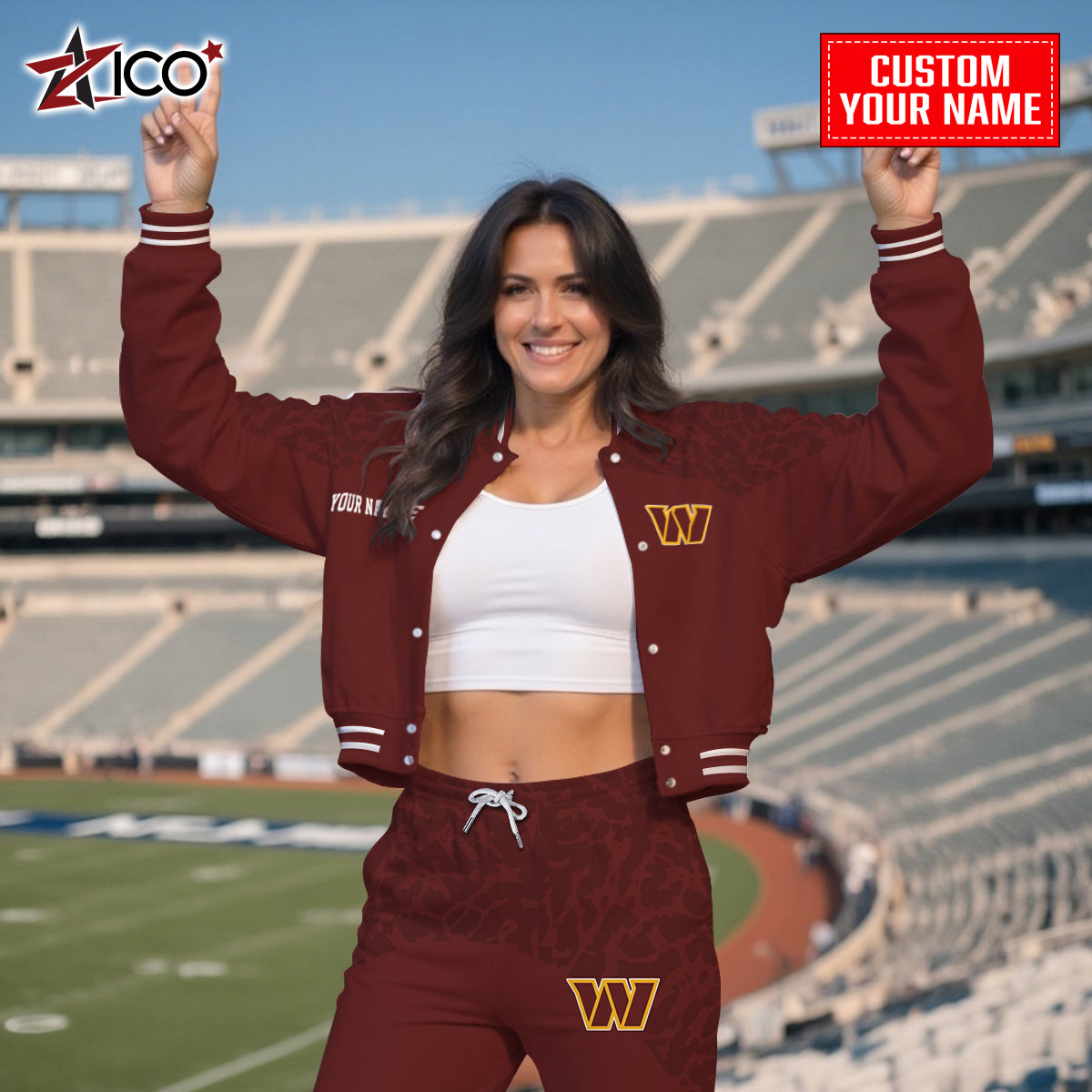 Washington Commanders Combo Crop Varsity Jacket And Sweatspants Limited Edition AZTNVJSP000016