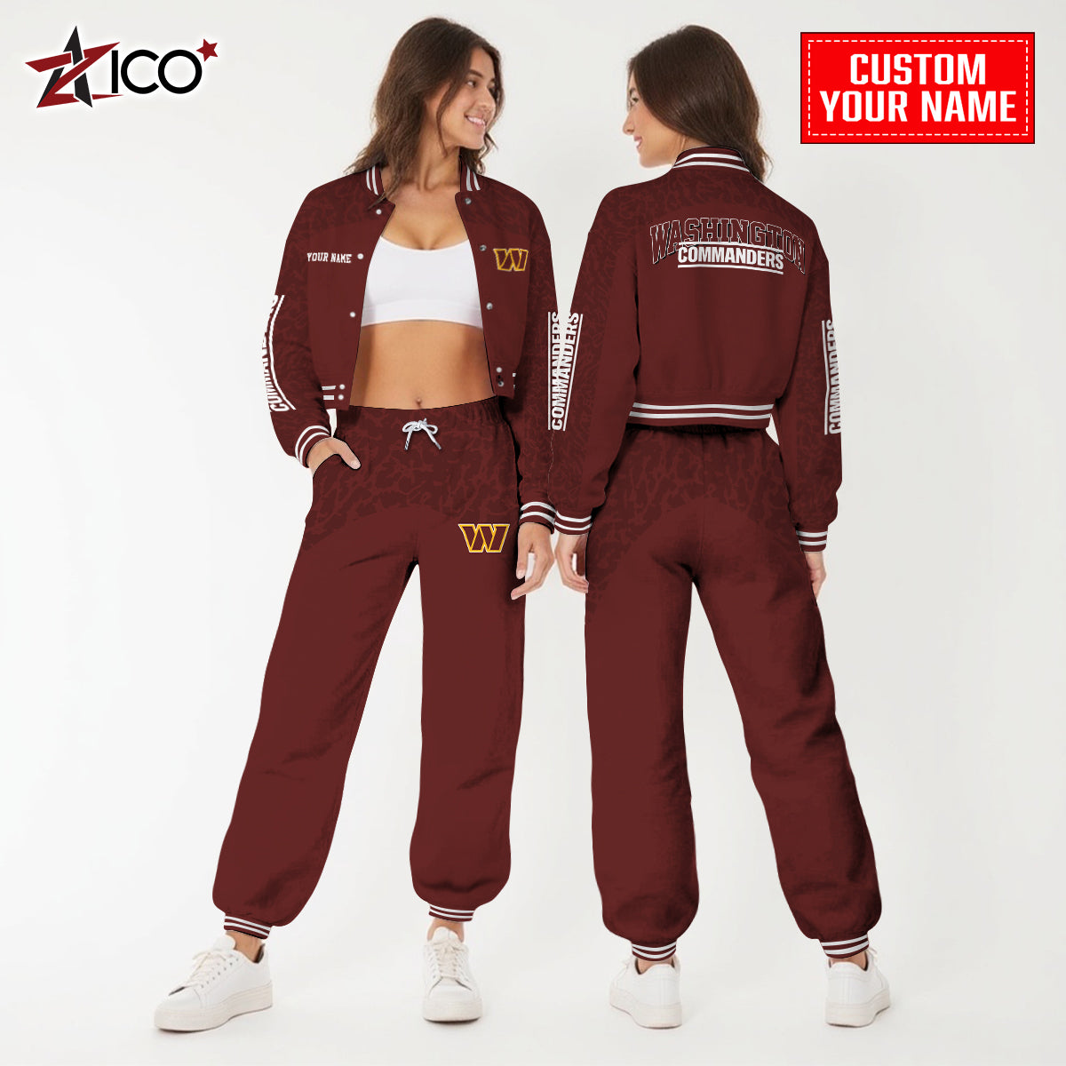 Washington Commanders Combo Crop Varsity Jacket And Sweatspants Limited Edition AZTNVJSP000016