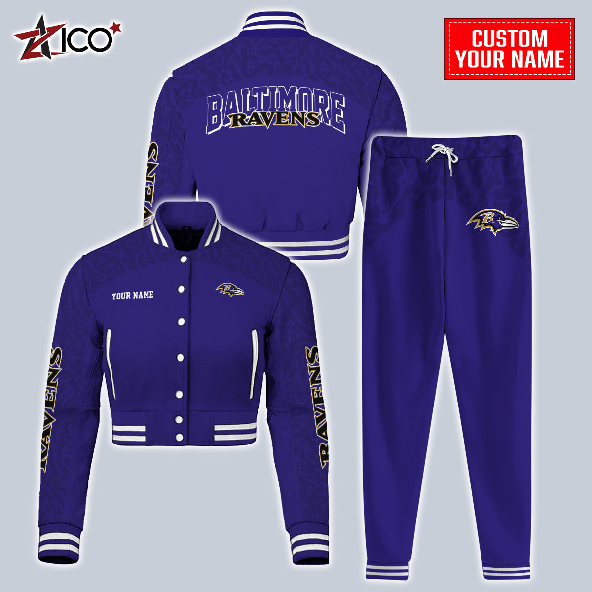 Baltimore Ravens Combo Crop Varsity Jacket And Sweatspants Limited Edition AZTNVJSP000017