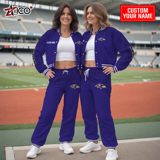Baltimore Ravens Combo Crop Varsity Jacket And Sweatspants Limited Edition AZTNVJSP000017