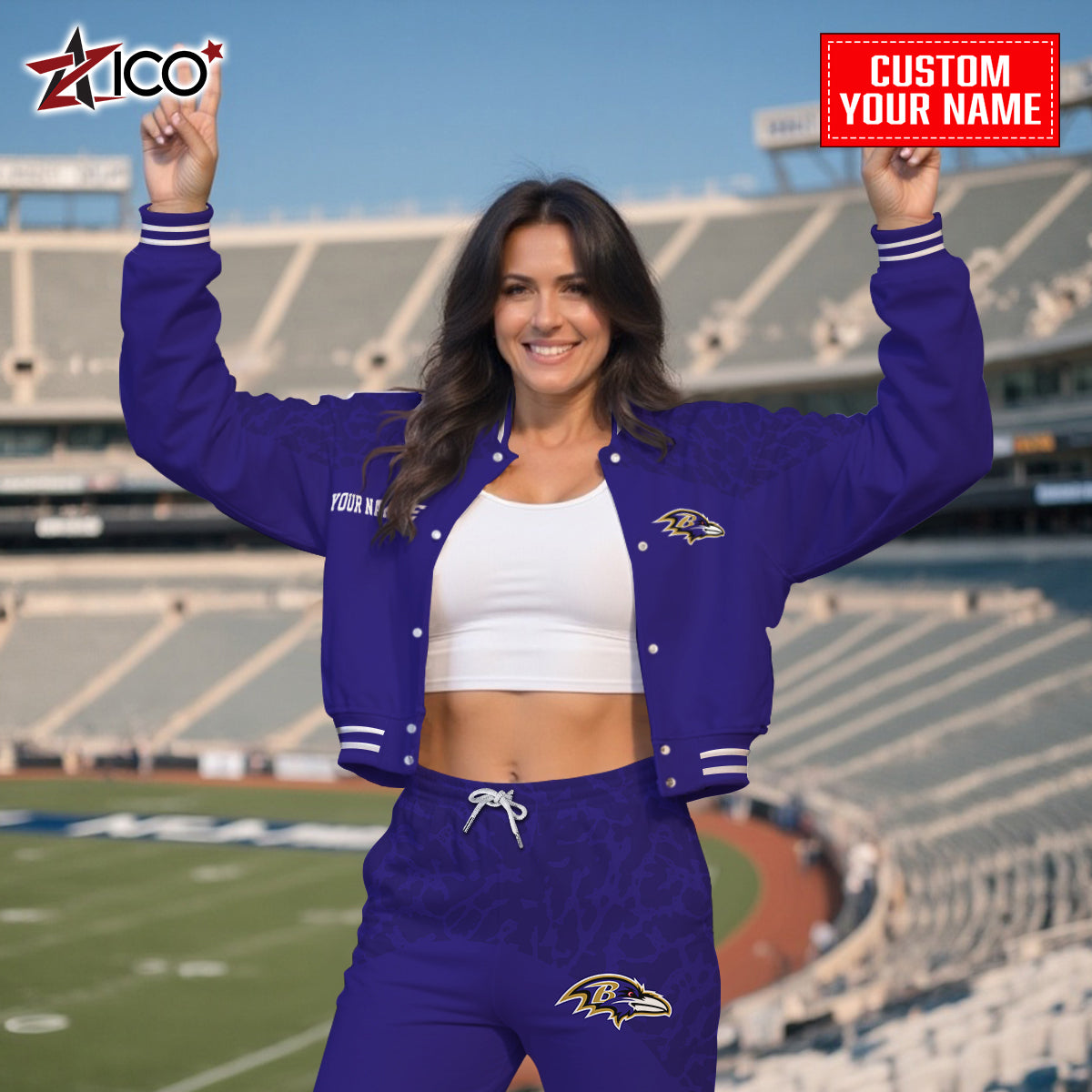 Baltimore Ravens Combo Crop Varsity Jacket And Sweatspants Limited Edition AZTNVJSP000017