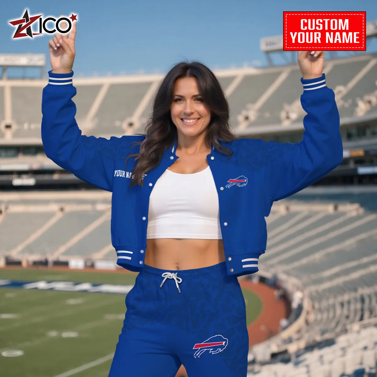 Buffalo Bills Combo Crop Varsity Jacket And Sweatspants Limited Edition AZTNVJSP000018