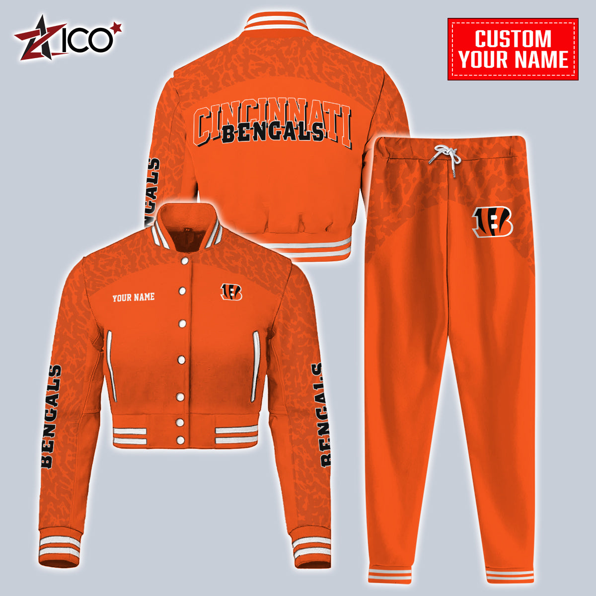 Cincinnati Bengals Combo Crop Varsity Jacket And Sweatspants Limited Edition AZTNVJSP000019
