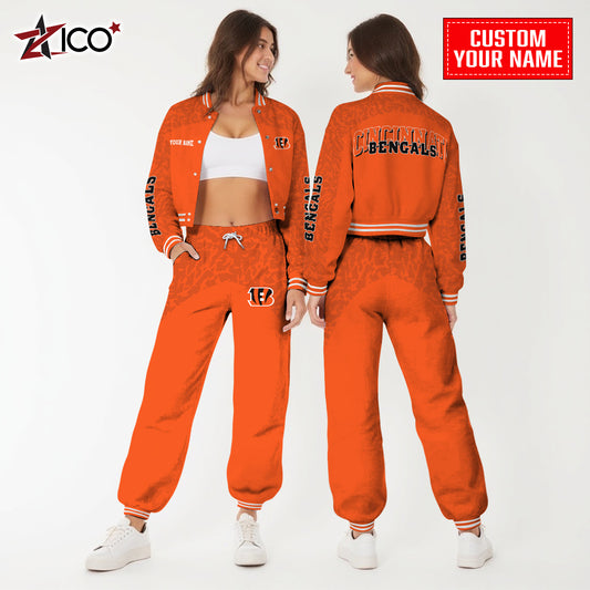 Cincinnati Bengals Combo Crop Varsity Jacket And Sweatspants Limited Edition AZTNVJSP000019