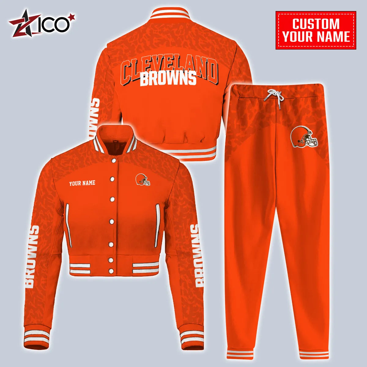 Cleveland Browns Combo Crop Varsity Jacket And Sweatspants Limited Edition AZTNVJSP000020