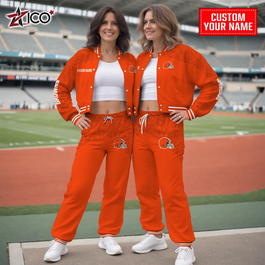Cleveland Browns Combo Crop Varsity Jacket And Sweatspants Limited Edition AZTNVJSP000020