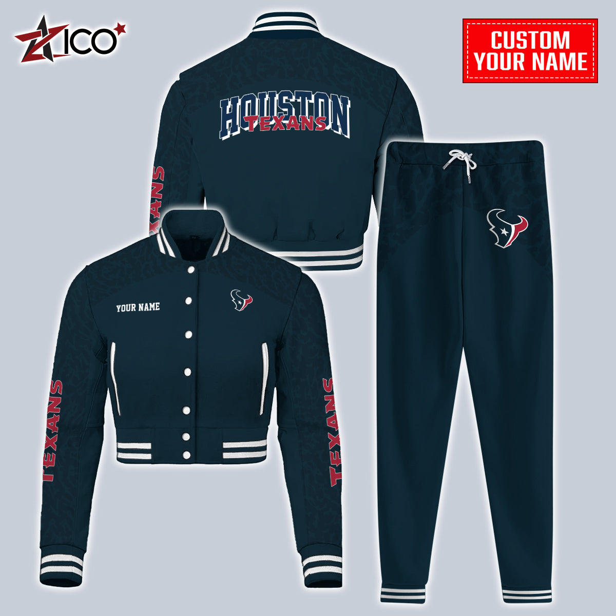 Houston Texans Combo Crop Varsity Jacket And Sweatspants Limited Edition AZTNVJSP000022