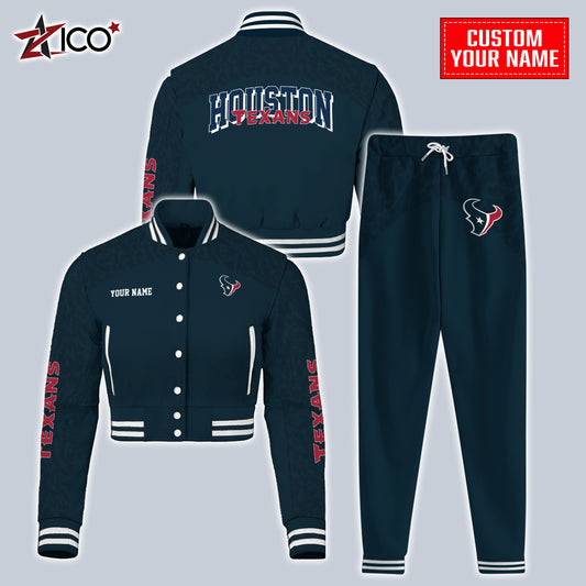 Houston Texans Combo Crop Varsity Jacket And Sweatspants Limited Edition AZTNVJSP000022