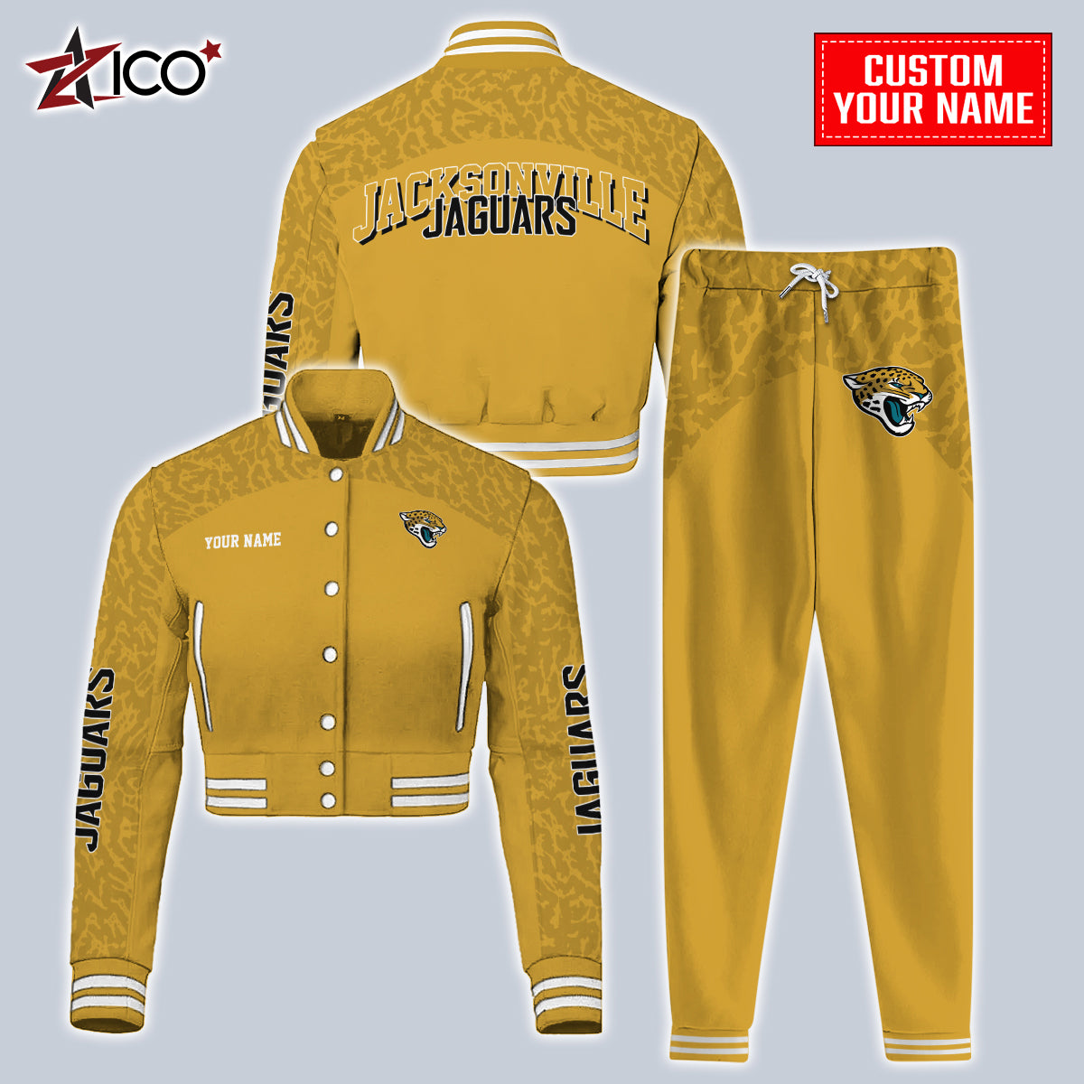 Jacksonville Jaguars Combo Crop Varsity Jacket And Sweatspants Limited Edition AZTNVJSP000024