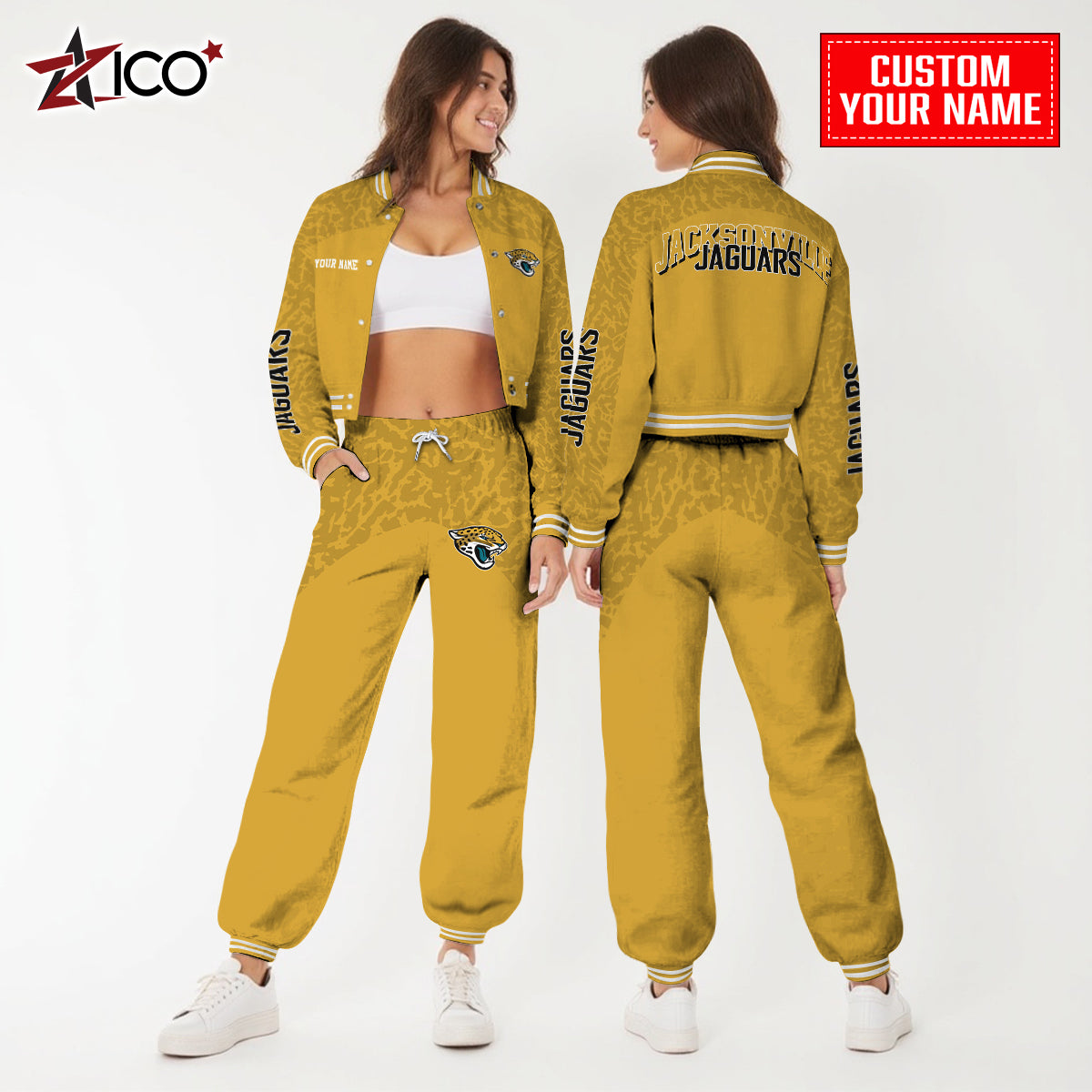 Jacksonville Jaguars Combo Crop Varsity Jacket And Sweatspants Limited Edition AZTNVJSP000024