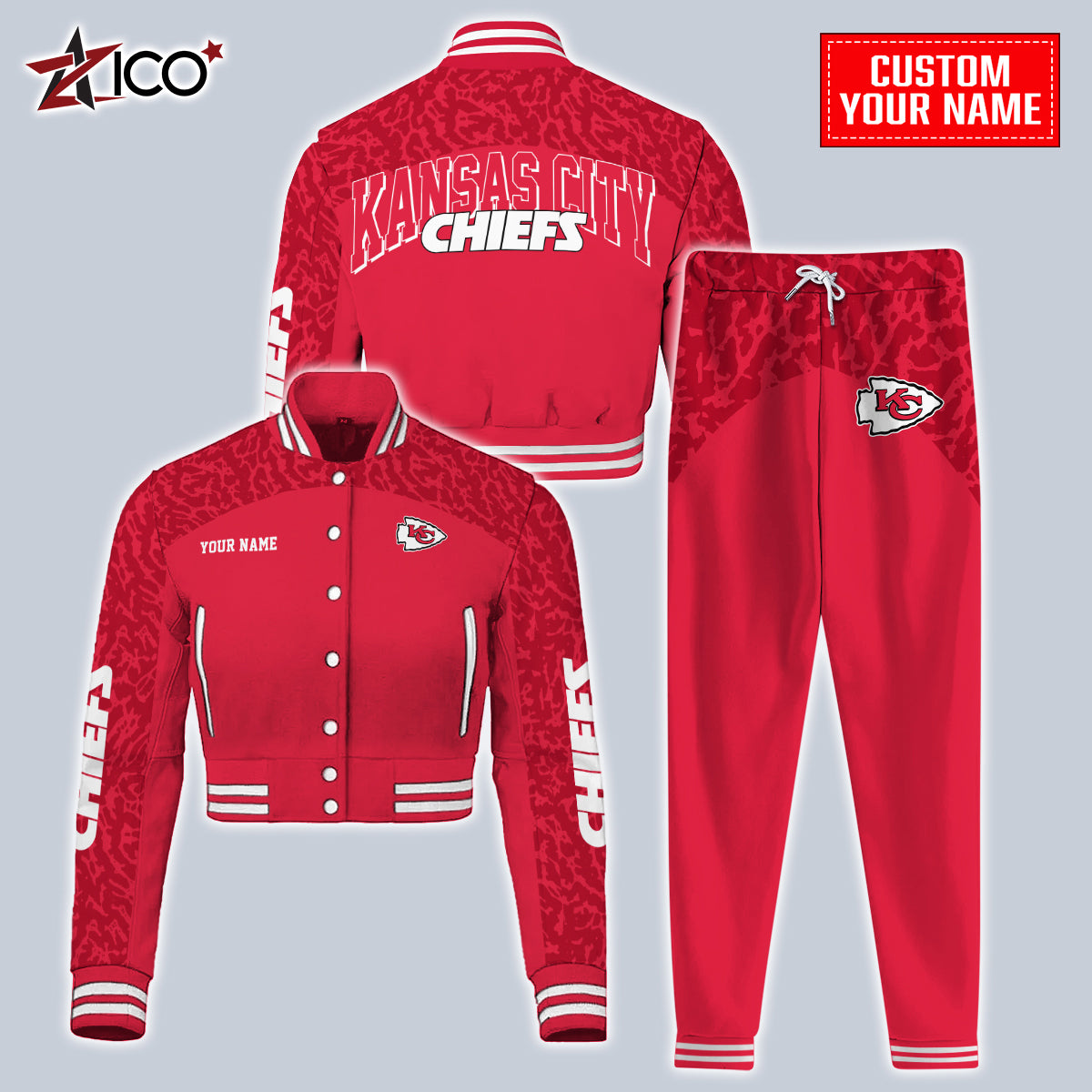 Kansas City Chiefs Combo Crop Varsity Jacket And Sweatspants Limited Edition AZTNVJSP000025