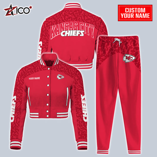Kansas City Chiefs Combo Crop Varsity Jacket And Sweatspants Limited Edition AZTNVJSP000025