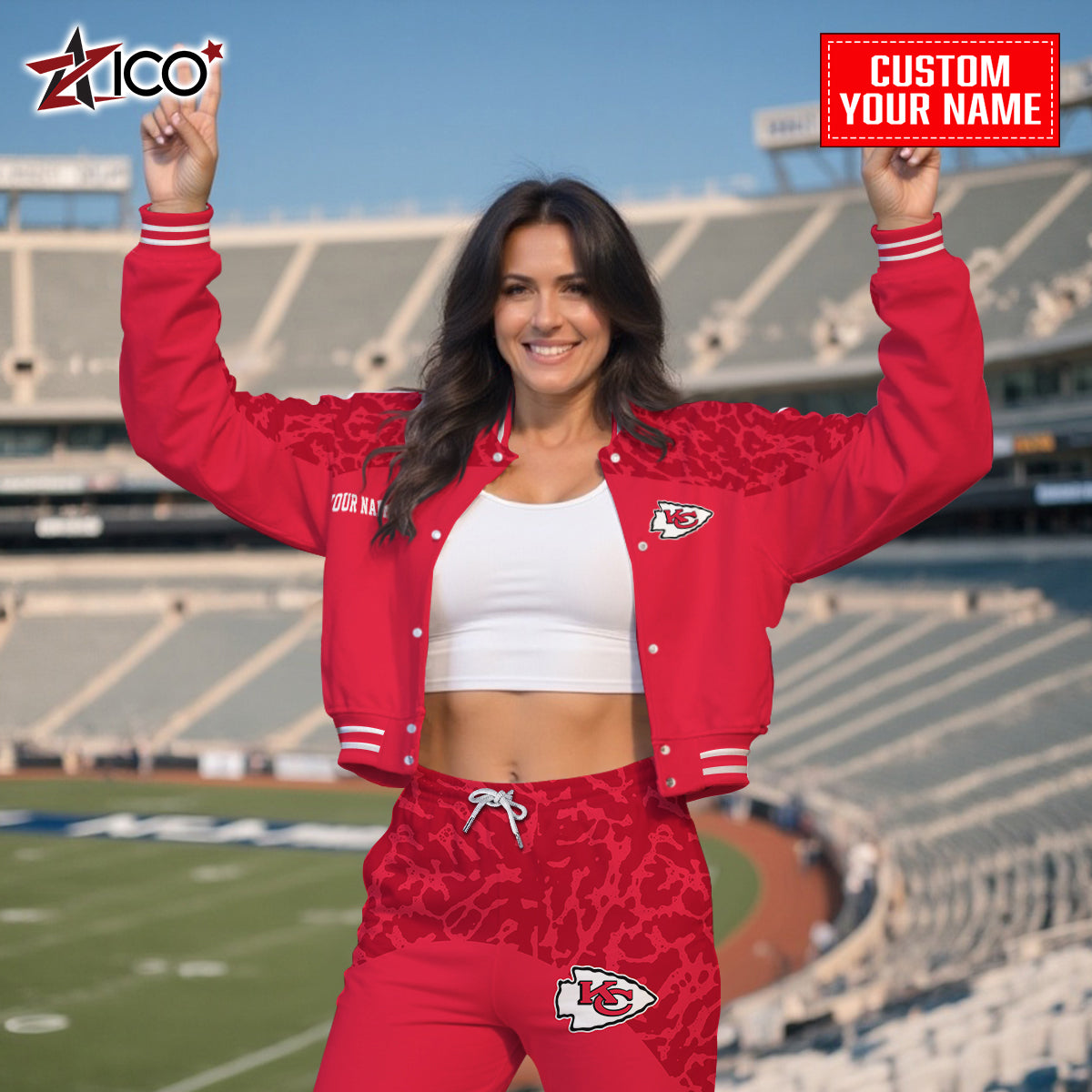 Kansas City Chiefs Combo Crop Varsity Jacket And Sweatspants Limited Edition AZTNVJSP000025